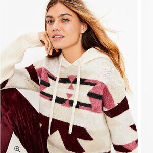 Lou & Grey Slopeside Aztec Hoodie Sweater Small Ivory Burgundy SW Boho